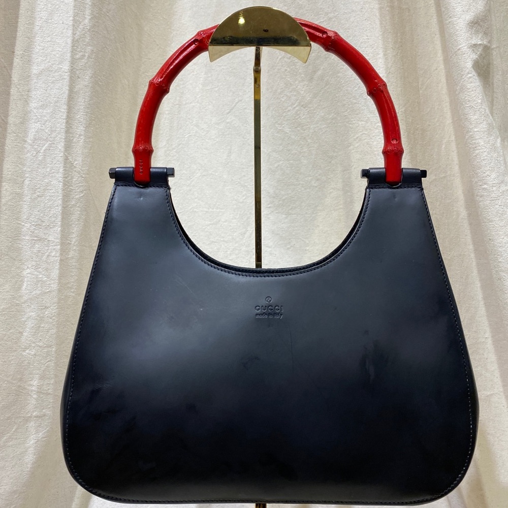 Tom Ford era GUCCI Red Bamboo Black Leather Bag